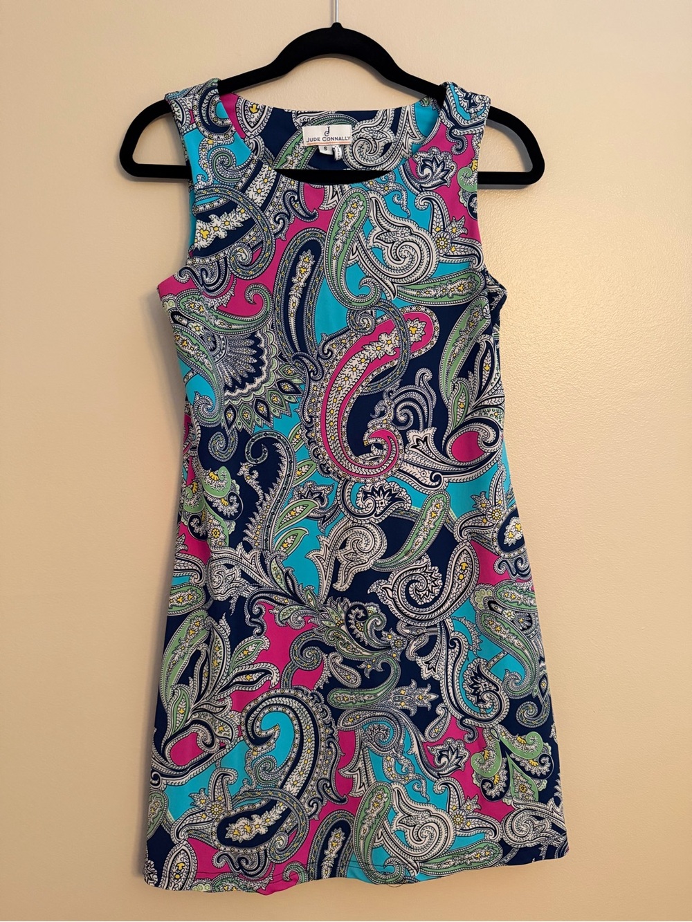 Jude Connally Sleeveless Paisley Shift Dress Pink Blue Green Size Small - Picture 3 of 5